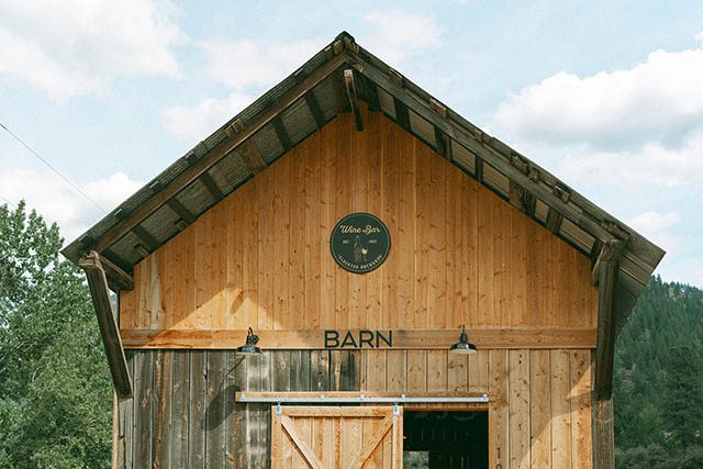 The outside of the barn venue