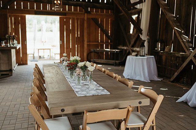 The inside of the barn venue