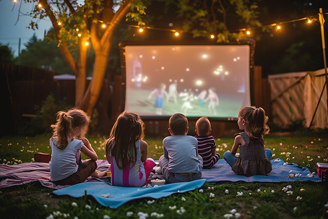 Children watching an outdoor movie