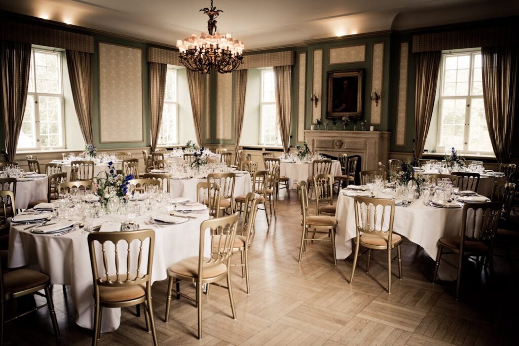 A dining hall at a hotel