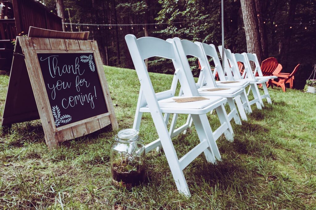 Chairs set up for a backyard wedding