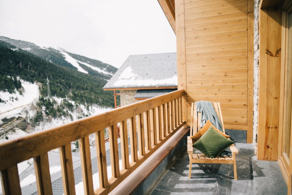 The deck of a ski lodge